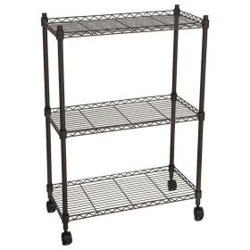 3-Layer Plastic Coated Iron Shelf with 1.5" Plastic Wheels 350*600*850 Black