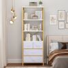 6 Layers with 3 Drawers Bookshelf, Particle Board Iron Frame Non-woven Fabric 60*35*174cm Gold Frame, White