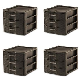 Medium Weave 3 Drawer Unit Plastic, Espresso, Set of 4