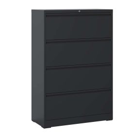 Lateral File Cabinet 4 Drawer, Black Filing Cabinet with Lock, Lockable File Cabinet for Home Office, Locking Metal File Cabinet for Legal/Letter/A4/F