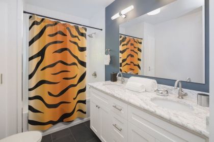 Fabric Shower Curtain, Orange And Black Tiger Print Print - Sc27330