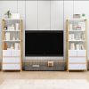 6 Layers with 3 Drawers Bookshelf, Particle Board Iron Frame Non-woven Fabric 60*35*174cm Gold Frame, White