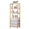 6 Layers with 3 Drawers Bookshelf, Particle Board Iron Frame Non-woven Fabric 60*35*174cm Gold Frame, White