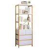 6 Layers with 3 Drawers Bookshelf, Particle Board Iron Frame Non-woven Fabric 60*35*174cm Gold Frame, White