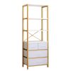 6 Layers with 3 Drawers Bookshelf, Particle Board Iron Frame Non-woven Fabric 60*35*174cm Gold Frame, White