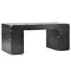 70"Classic and Traditional Executive Desk with Metal Edge Trim ,Writing Desk with 2 file drawers,USB Ports and Outlets,Desk with Hidden Compartment fo