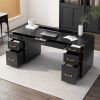 70"Classic and Traditional Executive Desk with Metal Edge Trim ,Writing Desk with 2 file drawers,USB Ports and Outlets,Desk with Hidden Compartment fo