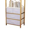 6 Layers with 3 Drawers Bookshelf, Particle Board Iron Frame Non-woven Fabric 60*35*174cm Gold Frame, White