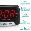 Westclox Large 1.4' Red LED Digital FM Clock Radio 2 USB Charging Port with Fast Charge