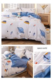 Korean Style Pure Cotton Bedding Set Of Four Pieces (Option: Space World-1.5m Fitted Sheet Style)