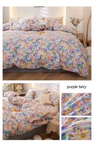 Korean Style Pure Cotton Bedding Set Of Four Pieces (Option: Purple Immortal-1.8m bed sheet style)