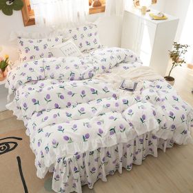 Small Floral Korean Version Bed Skirt Set Of Four Pieces (Option: Tulip-2.0m bed sheet style)