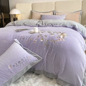 Thickened Thermal Coral Fleece 4-piece Set (Option: Eucalyptus Light Purple-150cm Fitted Sheet 4pcs)