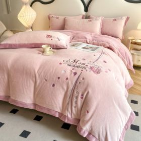 Thickened Thermal Coral Fleece 4-piece Set (Option: Rose Passion Fruit Pink-150cm Fitted Sheet 4pcs)