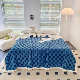 Autumn And Winter Lamb Plush Blanket Quilt Set Checkerboard (Option: Chessboard Grid Midnight Blue-150x200cm)