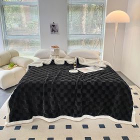 Autumn And Winter Lamb Plush Blanket Quilt Set Checkerboard (Option: Chessboard Grid Black-150x200cm)