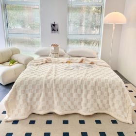 Autumn And Winter Lamb Plush Blanket Quilt Set Checkerboard (Option: Chessboard Grid White-150x200cm)