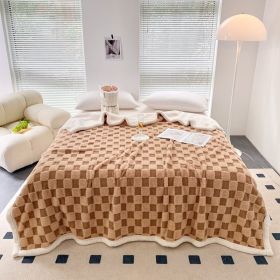 Autumn And Winter Lamb Plush Blanket Quilt Set Checkerboard (Option: Chessboard Grid Coffee-150x200cm)