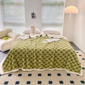 Autumn And Winter Lamb Plush Blanket Quilt Set Checkerboard (Option: Chessboard Grid Grass Green-200x230cm)