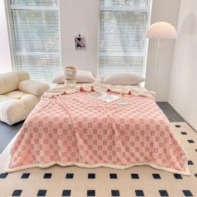 Autumn And Winter Lamb Plush Blanket Quilt Set Checkerboard (Option: Chessboard Grid Pink-200x230cm)