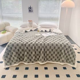 Autumn And Winter Lamb Plush Blanket Quilt Set Checkerboard (Option: Chessboard Gray-150x200cm)