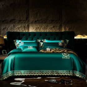 Silk Cotton Embroidery Four-piece Set 200 Long-staple Cotton Model Room Cotton Satin (Option: Green-200x230cm)