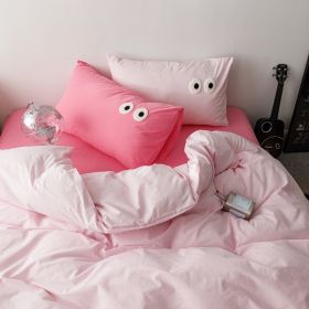 Big Eyes All Cotton Washed Cotton Bed Fittings (Option: Girl Pink Rose Pink-120cm Bed Sheet)