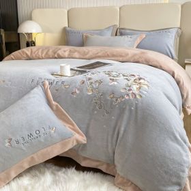 Thickened Thermal Coral Fleece 4-piece Set (Option: Eucalyptus Silver Gray-150cm Fitted Sheet 4pcs)