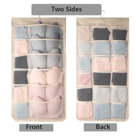 1pc Panty Underwear Storage Bag, Hanging Bag, Wall Hanging Double Sided Hanging Bra Bag (Color: Beige [12 Grids + 18 Grids])