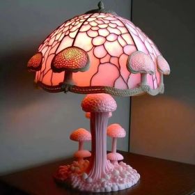 Colored Glass Plant Series Desk Lamp (Style: Battery mounted version, Color: Pink Mushroom Table Lamp)