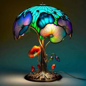 Colored Glass Plant Series Desk Lamp (Style: Battery mounted version, Color: Flower mushroom table lamp)