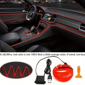 5M EL Wire Interior Car Flexible Led Strip Light Ledcare 5v USB Neon Glowing Eletroluminescent Ambient Lighting For Car Atmosphere Decroations (Color: Red)