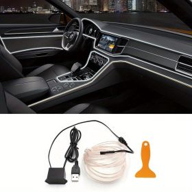 5M EL Wire Interior Car Flexible Led Strip Light Ledcare 5v USB Neon Glowing Eletroluminescent Ambient Lighting For Car Atmosphere Decroations (Color: White)