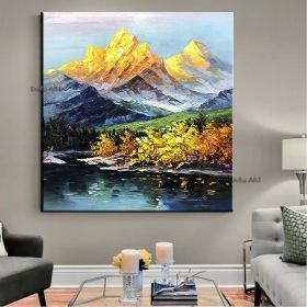 Hand-painted oil painting sitting room hanging painting thick oil jinshan office mural landscape decorative painting living room corridor decorative p (size: 120x120cm)