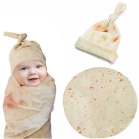 Newborn Baby Burrito Swaddle Blanket with Hat Adorable Gift for Boys and Girls (Color: B)