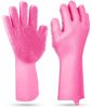 1 Pair Magic Silicone Brush Dishwashing Gloves Cleaning Sponge Pet Scrubber Heat Resistant Wash Gloves