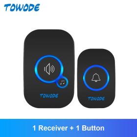 Home Wireless Doorbell 433Mhz Welcome Friend Smart Doorbell 150Meters Long Distance 32 Songs 4 Level Volumes Door Chimes (Plug Type: US plug, Color: Black Color Kit 1)