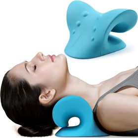 Neck and Shoulder Relaxer;  Cervical Traction Device for TMJ Pain Relief and Cervical Spine Alignment;  Chiropractic Pillow Neck Stretcher(Blue) (Color: Blue)