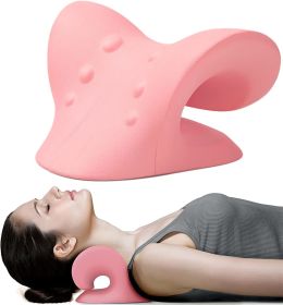 Neck and Shoulder Relaxer;  Cervical Traction Device for TMJ Pain Relief and Cervical Spine Alignment;  Chiropractic Pillow Neck Stretcher(Blue) (Color: Pink)