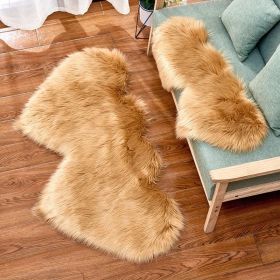 1pc Soft and Fluffy Heart Shaped Faux Sheepskin Rug for Girls Bedroom and Home Decor (Color: Khaki, size: 13.78*27.56inch)