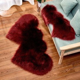 1pc Soft and Fluffy Heart Shaped Faux Sheepskin Rug for Girls Bedroom and Home Decor (Color: Burgundy, size: 23.62*47.24inch)