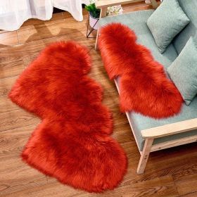 1pc Soft and Fluffy Heart Shaped Faux Sheepskin Rug for Girls Bedroom and Home Decor (Color: Red, size: 13.78*27.56inch)