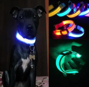 Pet Dog Nylon Safety Collar LED Light Puppy Necklace Dog Accessories (Color: Red)