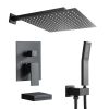 12-Inch 3-Spray Shower System With Square Wall Mounted Adjustable Shower Head And Handheld Shower With Hose