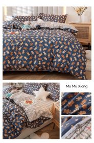 Korean Style Pure Cotton Bedding Set Of Four Pieces (Option: Wooden bear-1.5m bed sheet style)