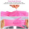 1 Pair Magic Silicone Brush Dishwashing Gloves Cleaning Sponge Pet Scrubber Heat Resistant Wash Gloves