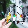 Metal Stained Bird Panel Glass Window Hanging Wall Decor Parrot Birds Art Pendant Wind Chimes Bird Ornaments Home Ornaments