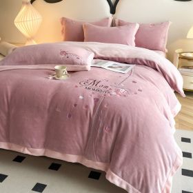 Thickened Thermal Coral Fleece 4-piece Set (Option: Rose Pink Cameo Brown-180cm Fitted Sheet 4pcs)