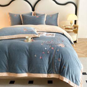 Thickened Thermal Coral Fleece 4-piece Set (Option: Rose Ocean Blue-120cm Bed 3pcs)