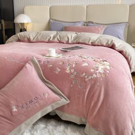 Thickened Thermal Coral Fleece 4-piece Set (Option: Eucalyptus Cameo Brown-120cm Bed 3pcs)